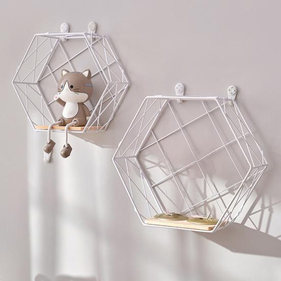 Wall Shelf Large-Capacity Storage Rack with Hexagonal Shape Art Display Stand Wall Mounted Shelf for Living