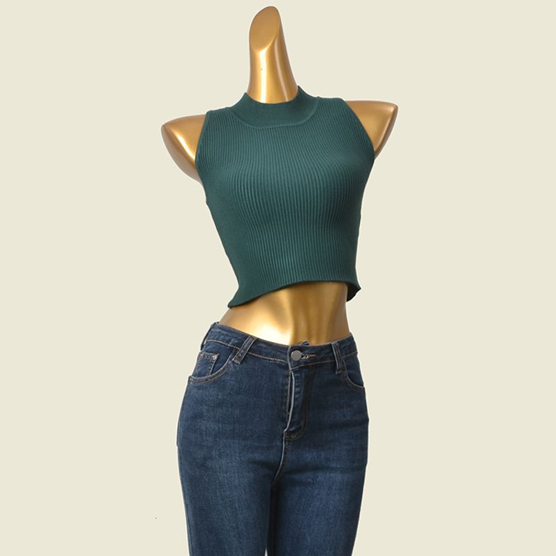 American Brand Accessible Luxury High Standing Collar Narrow Shoulder Knitting Vest Fashion Style Sexy Silm Bottoming Warm Top