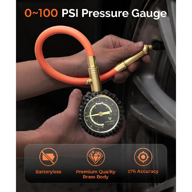 ETENWOLF Tire Pressure Gauge 0-100 PSI, ANSI B40.1 Grade A Accurate Tire Gauges For Tire Pressure With Large Glow Dial, Air Pressure Gauge For Tires,