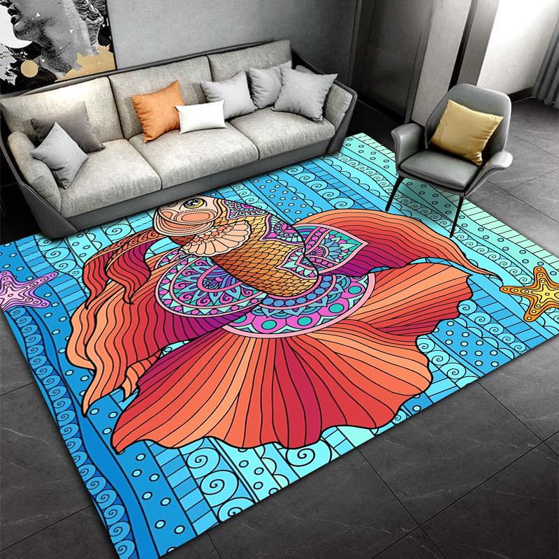 Colorful Goldfish Pattern Carpet with Ocean Theme and Vibrant Design Suitable for use as an anti-slip for living room bedroom sofas
