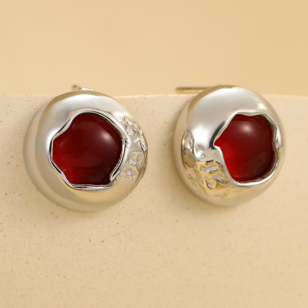 GEMCHIC Women's Vintage Round Stainless Steel 18K Gold Plated Stud Earrings Geometric Colored Stone Simple Fashion Jewelry