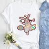 Easter Bunny Egg Pattern Love Letter Pullover T-shirt Short Sleeve Harajuku Kawaii Summer Top for Ladies Loose Fit Polyester Fab