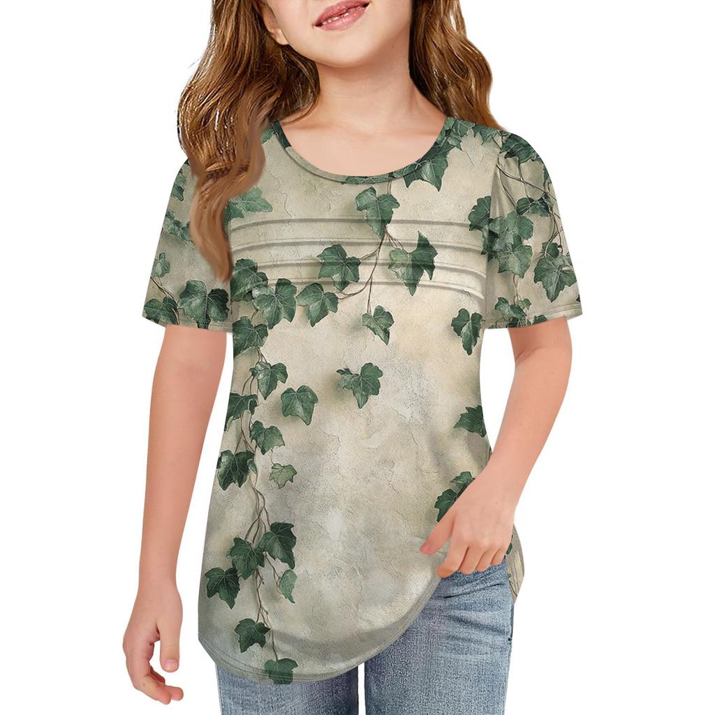 Детские футболки-складки, летние футболки с короткими рукавами и круглым воротником, с принтом цветов, пальто для отдыха