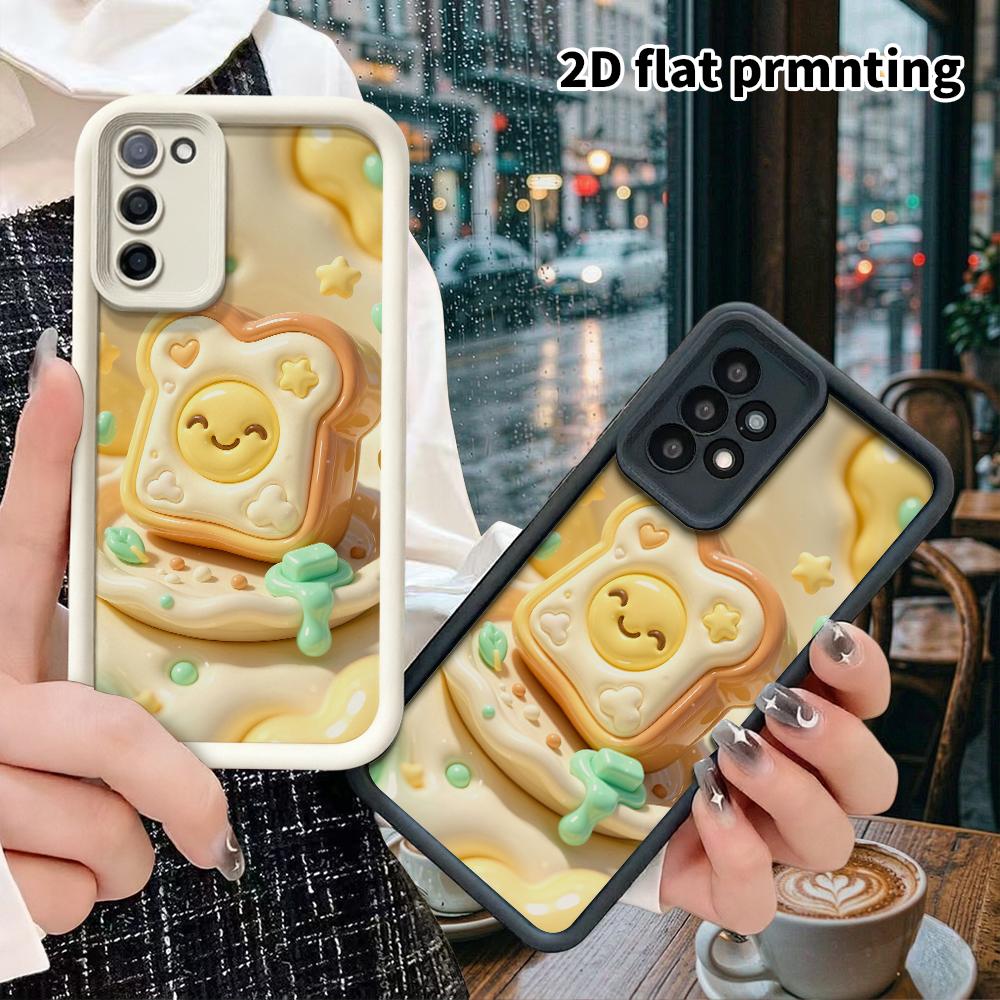 Phone Case: 2D flat design suitable for Samsung Galaxy A34 A35 M05 M06 S20 S22 S21 FE Plus 5G protective case, smiley toast bread, perfect Christmas a