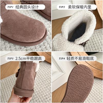 Август женские зимние сапоги 2025 осень и зима новая мода повседневные корейская версия базовые удобные средние голенища короткие сапоги