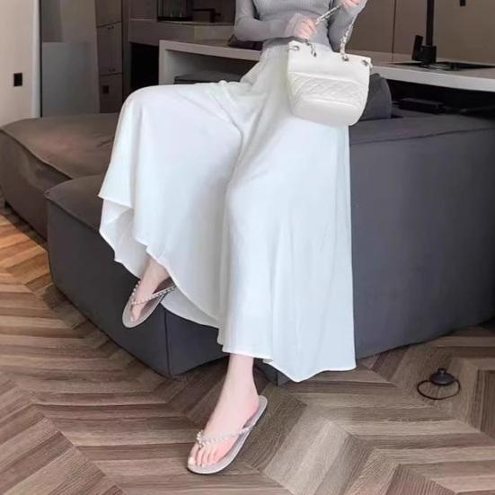 Женские повседневные брюки эластичные с высокой талией однотонные оверсайз с широкими штанинами