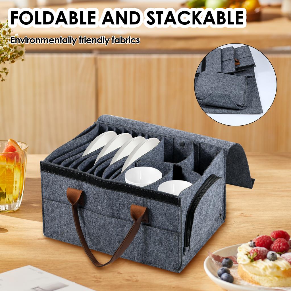 Felt Board Dish Cup Storage Bag Cup Holder Thickened Camp Tableware Storage Container Kitchen Cabinet Layered Plate Storage Box