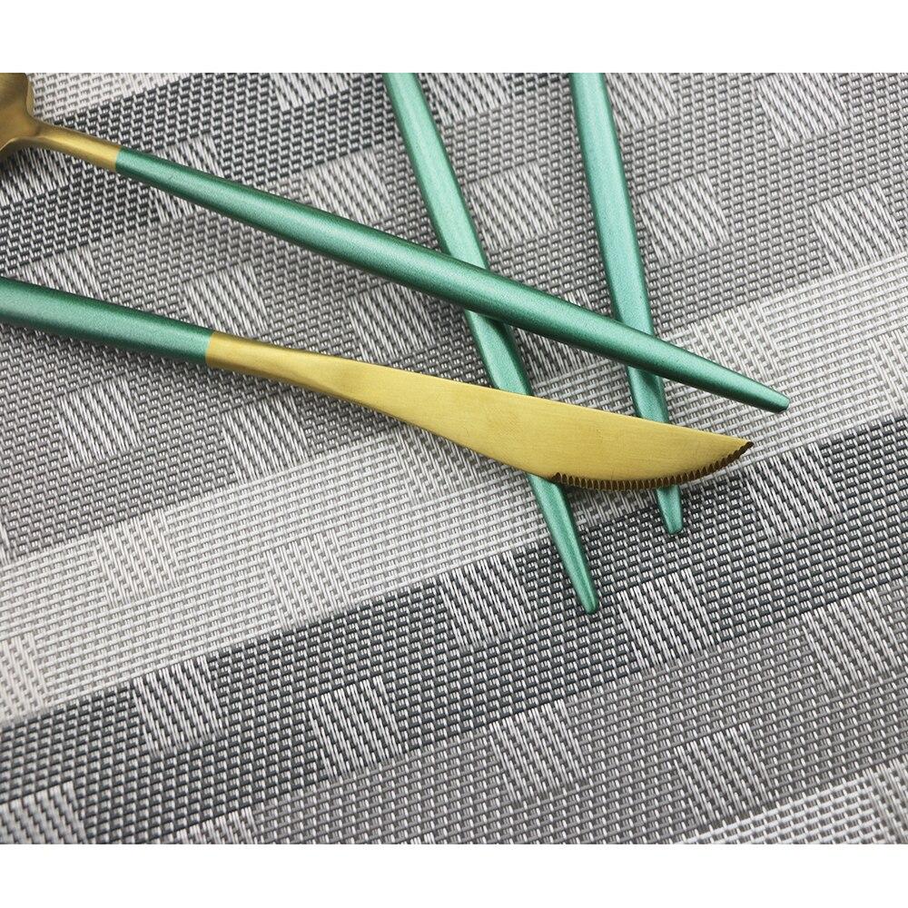 1pcs Green Metal Dinnerware Reusable Gold Flatware 304 Stainless Steel Cutlery Knife Fork Spoon Dessert Tea Kitchen Tableware