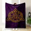Golden Celtic Knot Design On Purple Flannel Blanket for Bedroom Living Room Sofa and Nap