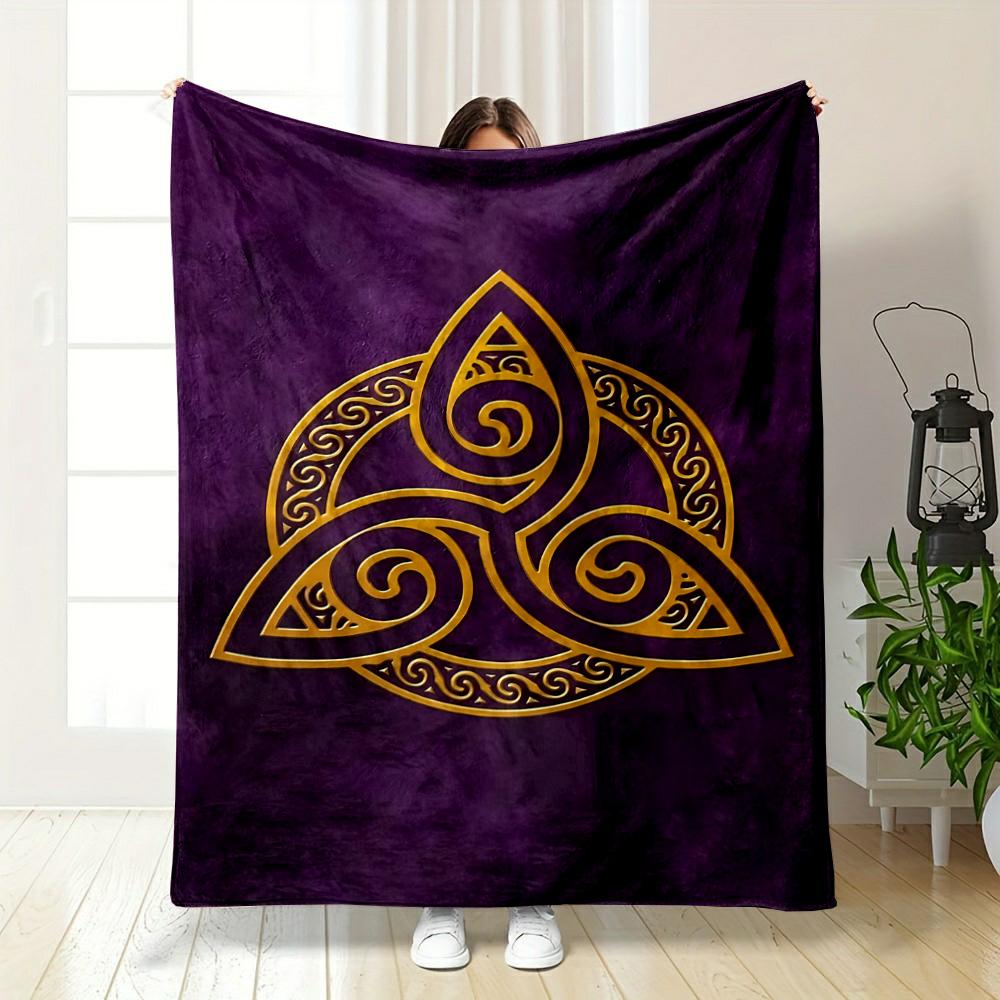 Golden Celtic Knot Design on Purple Flannel blanket for bedroom living room sofa and nap