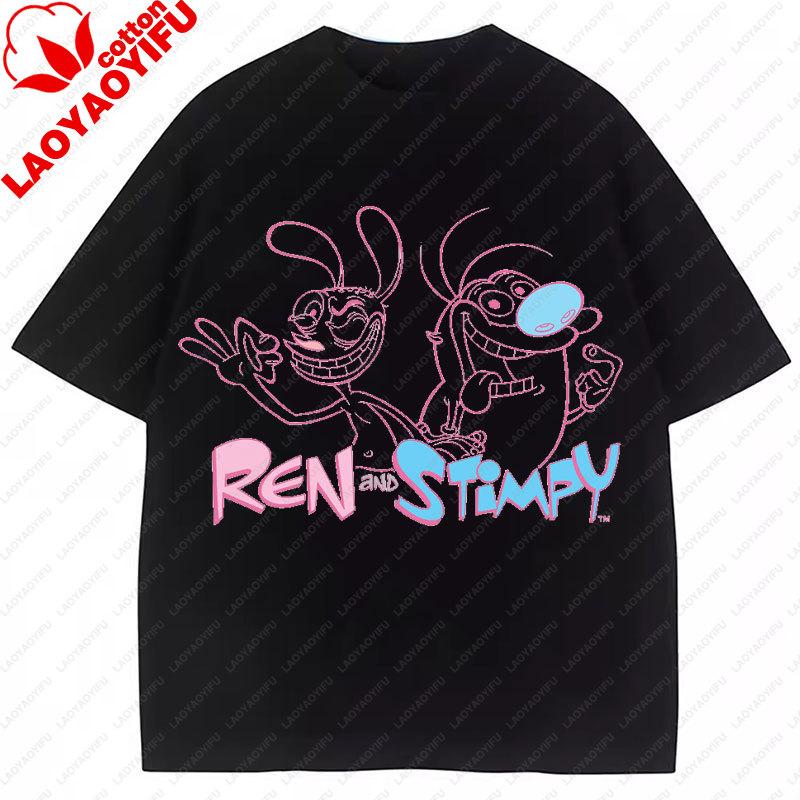 The Ren Stimpy Tshirt 90s Retro Nickelodeon Comedy Vintage Cotton Graphic Short Sleeve Tshirts Funny Cartoon Theme Y2k Tops