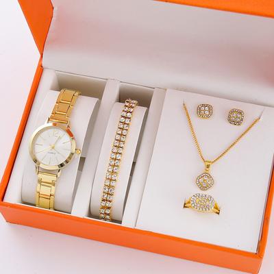 5Pcs/Set High Fashion Diamond-Encrusted Women'S Watch Small Fresh Retro Simple Watch Women'S Bracelet Set