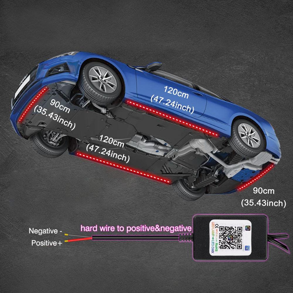 RGB светодиодные лампы под полом автомобиля, комплект подсветки под автомобилем, 12 В, приветственный свет, подсветка, окружающее пространство, управление через приложение. 4шт полоски