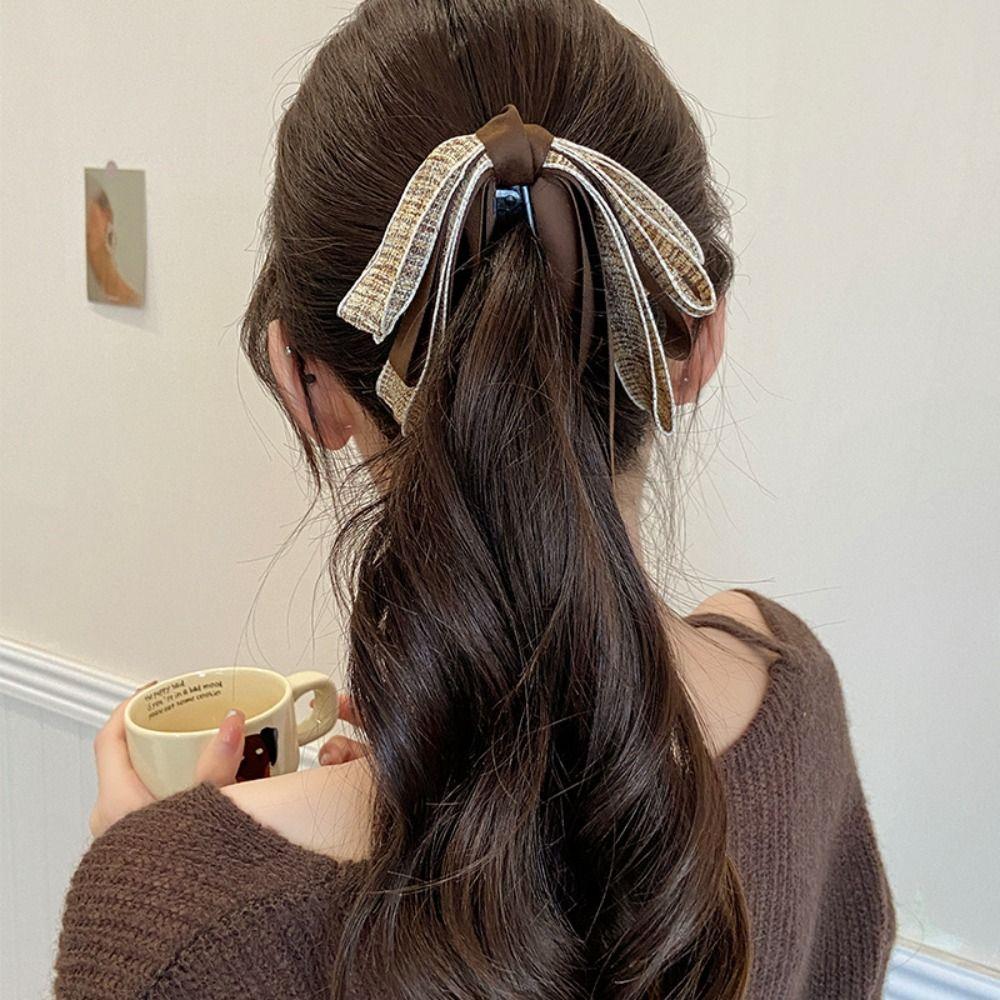 Ponytail Holder Cloth Banana Clip Hairpin Bowknot Hair Clip Cute Bow Vertical Clip Girls