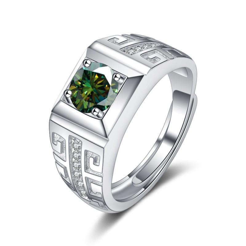 Luxury Sterling Silver 925 Jewelry Men's Ring 1 Carat Moissanite Diamond Lab Created Gemstone Size7-11 Resizable Gift