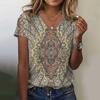 2024 Summer Breathable Comfortable Vintage 3D Floral Print V Neck Shirt Daily Home Short Sleeve T-Shirt Plus Size Women's Tops