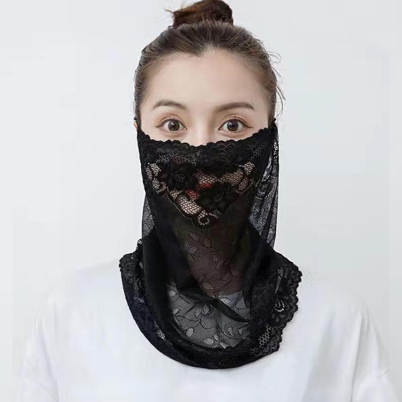 Women Embroidery Pattern Anti-UV Multiple Colors Outdoor Sunscreen Mask Summer Neck Flap Cover Breathable Lace Cycling Accessories