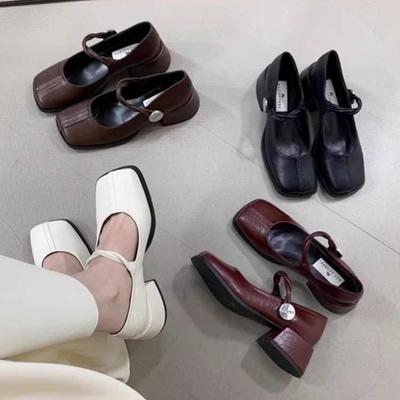 Дизайнерские винтажные женские туфли Мэри Джейн, модные туфли с неглубоким квадратным носком, лаконичные туфли на квадратном каблуке