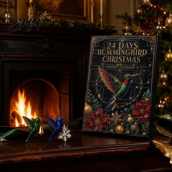 Daily Box Hummingbirds Advent Calendar 2026, 24 Days Christmas Countdown with Colorful Animal Ornaments Pcs 2D Acrylic Hummingbird for Bird