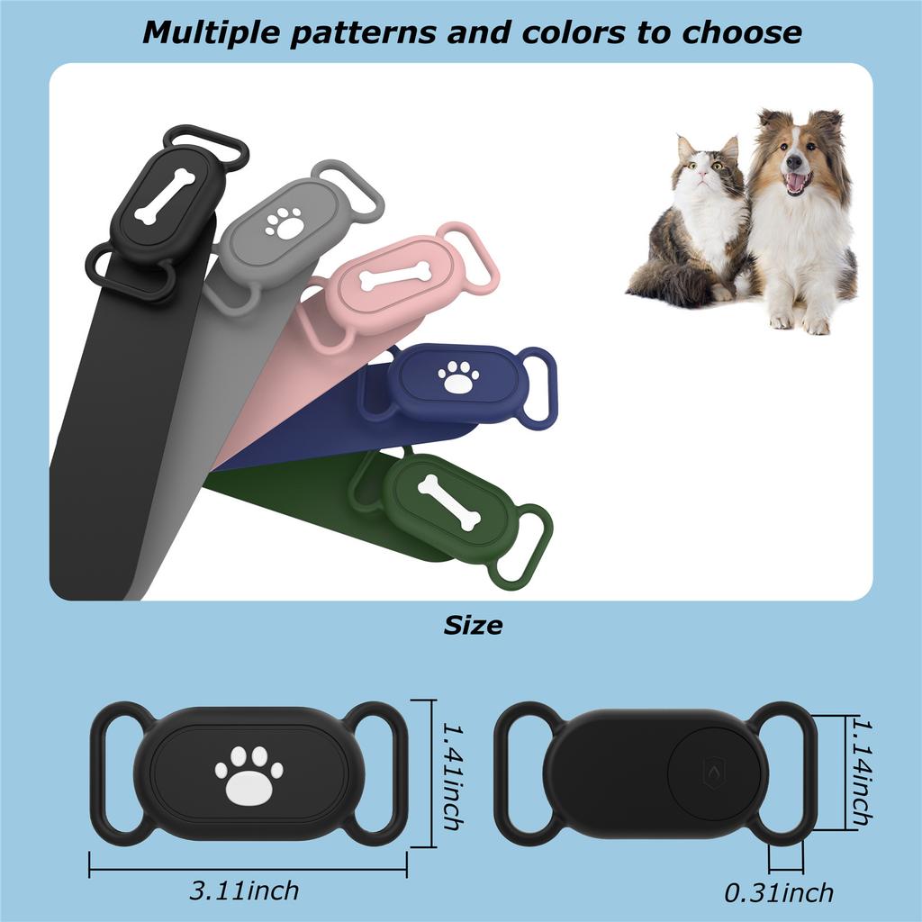 Silicone Cover for Samsung Galaxy SmartTag 2 Bluetooth-compatible Tracker Protective Case for Pet Dog / Cat - Bone Pattern / Black