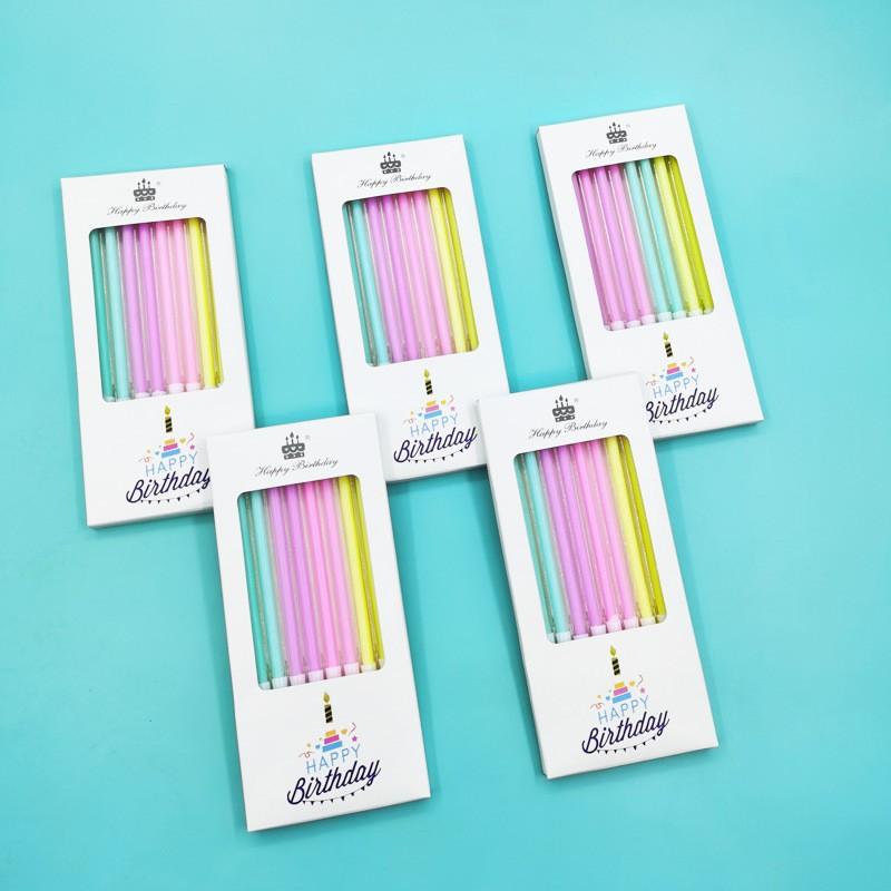 Colorful Pencil Birthday Candle Macaron Color Thread Long Rod Party 8 Pack Boxed Flame