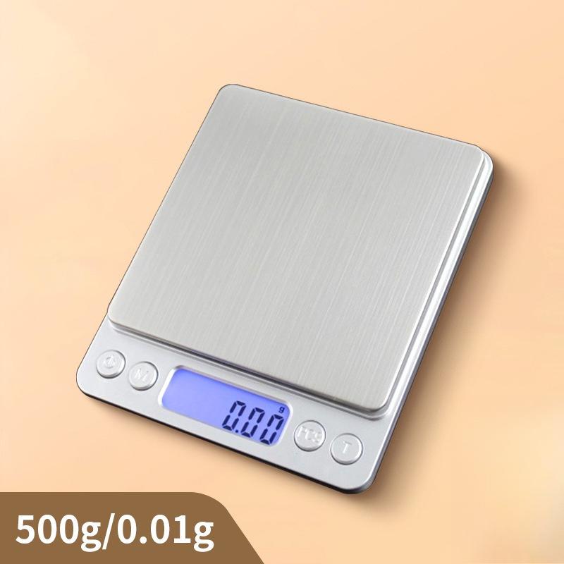 Карманные цифровые весы Электронные весы 3 кг 0,1 г / 500 г 0,01 г Весы для ювелирных изделий Пищевые кухонные весы Серебристые с 2 поддонами