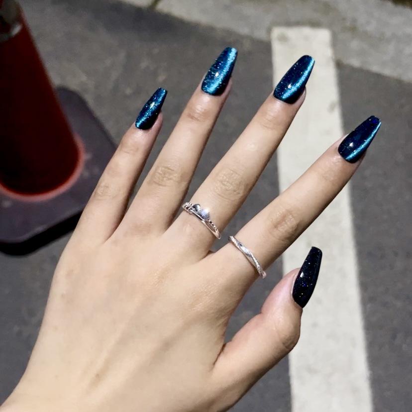 Ногти «Кошачий глаз» ручной работы «Аврора Звездное небо»: Европейский и американский стиль, длинный, элегантный, с отбеливающим светотерапевтическим эффектом.