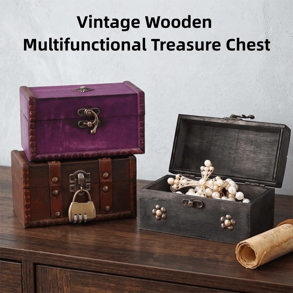 Retro Style Multifunctional Treasure Chest Wooden Desktop Organizer Collection Gift Box Travel