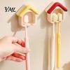 Draining Toothbrush Holder Cartoon House Holder, Wall Mounted Bathroom Organizer, Suspended Household Storage Drainage Drying Rack for Electric