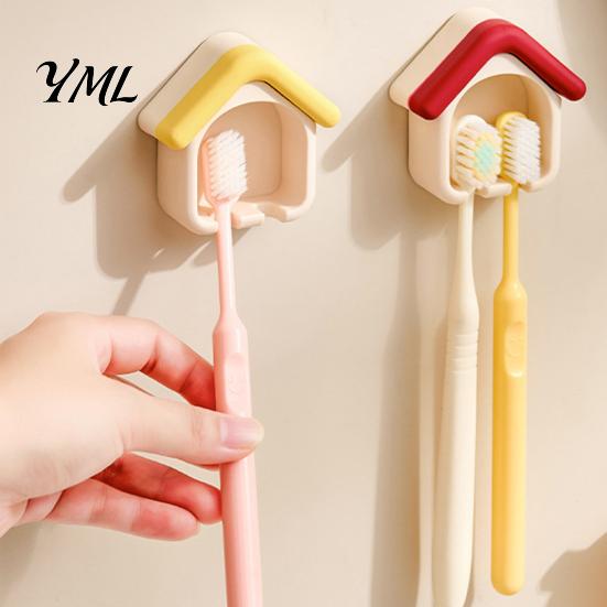 Draining Toothbrush Holder Cartoon House Holder, Wall Mounted Bathroom Organizer, Suspended Household Storage Drainage Drying Rack for Electric