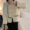 Korean Small Fragrance Round Neck Contrast Irregular Mesh Infrared Cardigan Women 23 Autumn/Winter Cardigan Coat Female Top