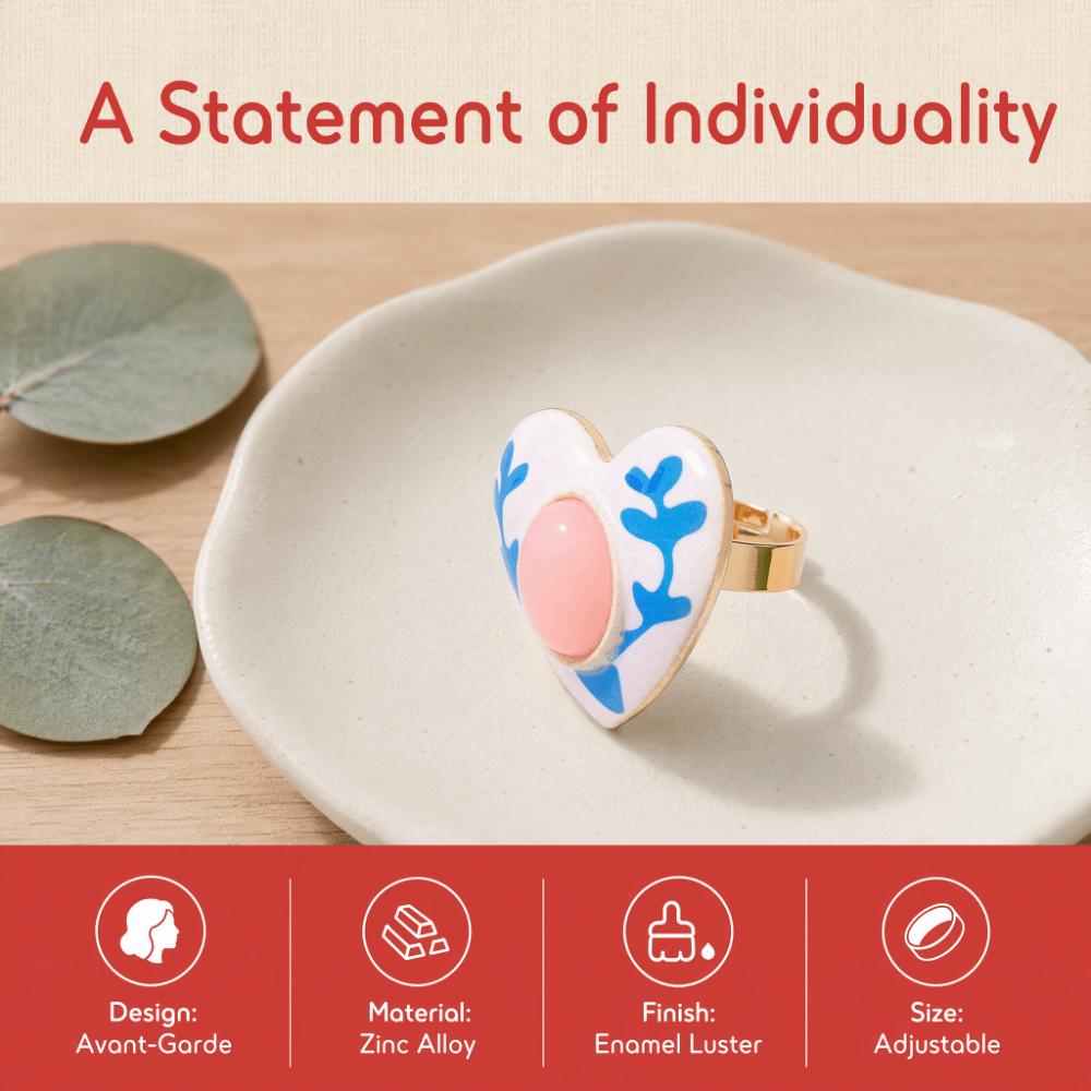 Exquisite Craftsmanship Drip Oil Rings Colorful Design Heart Shaped Rings Banquet Occasion