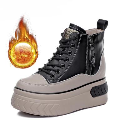 Меховые женские туфли кожаные ботинки на платформе хлопковые молнии женские вулканизированные туфли зимние теплые женские кроссовки внутреннее увеличение высоты