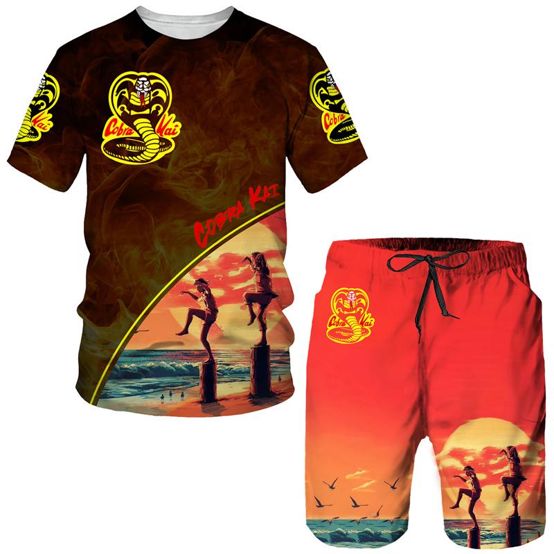 Летняя футболка/шорты/костюм с 3D принтом Cobra Kai, мужской крутой спортивный комплект с короткими рукавами, повседневная спортивная одежда в стиле хип-хоп, спортивный костюм из 2 предметов