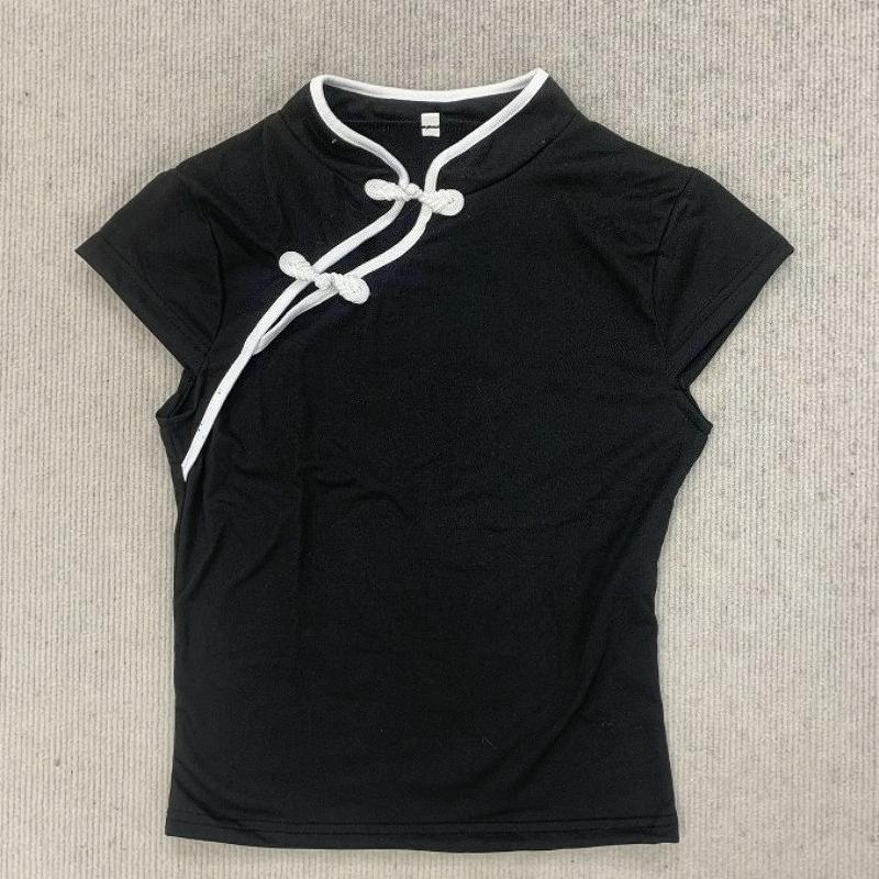 Европейский и американский летний ретро китайский стиль нишевая пряжка женский облегающий топ с воротником-ципао