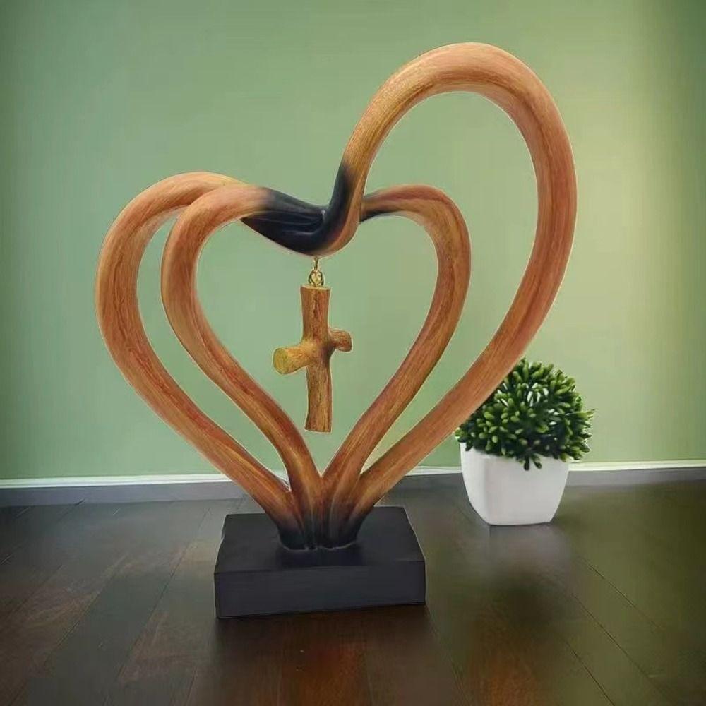 Minimalist Entwined Hearts Cross Modern Christian Standing Decor Hearts Cross Sculpture Church