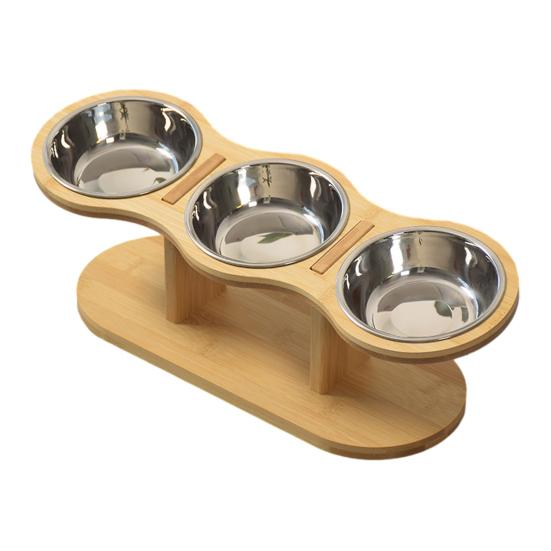 Raised Cat Food Water Bowl Elevated Tilted Dishes with Wooden Stand Anti Vomiting 3 Bowls Cat Feeder for Indoor Cats Puppy
