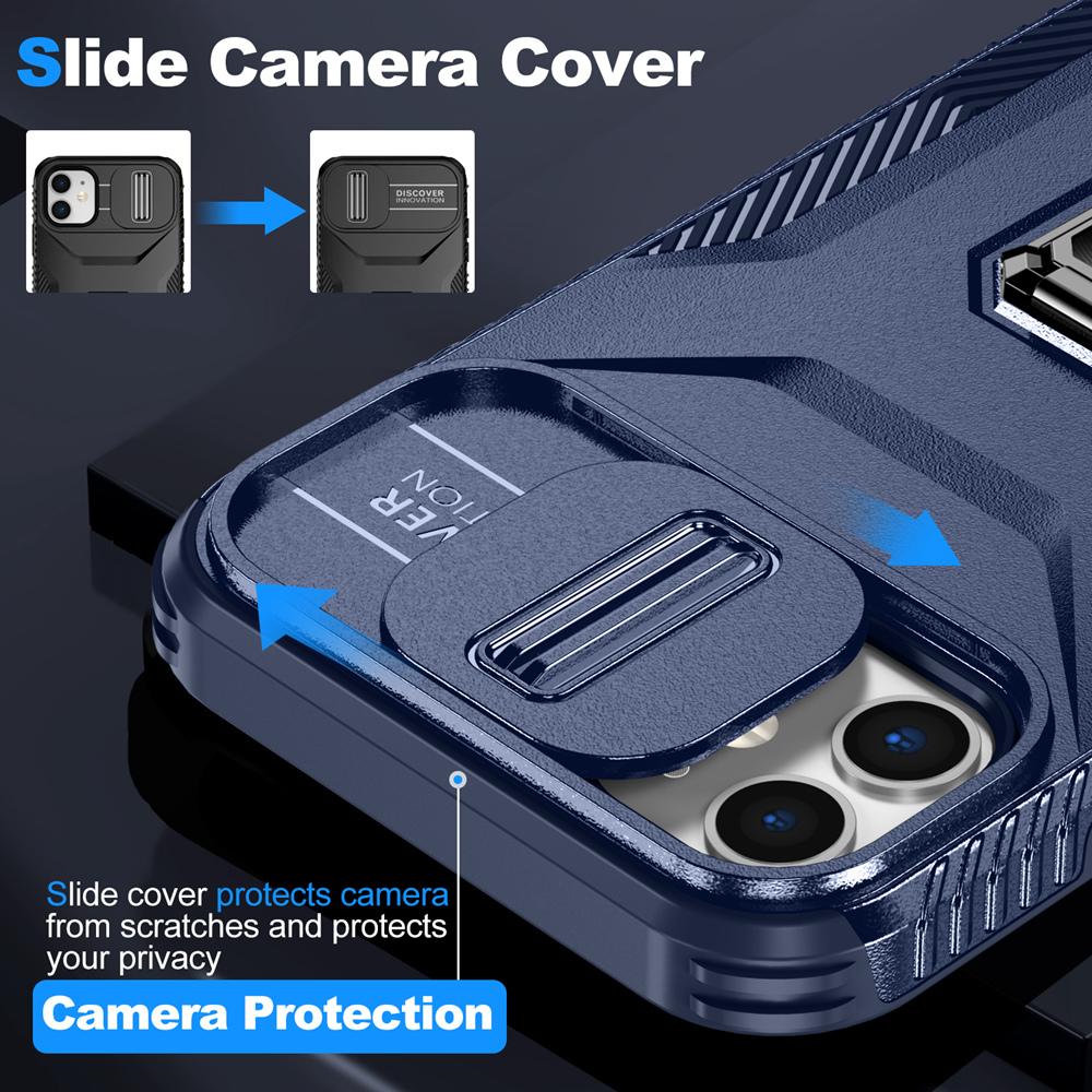KEYSION Shockproof Case for iPhone 11 Pro Max Slide Camera Lens Protection Ring Stand Phone Back Cover for iPhone XS Max X XR