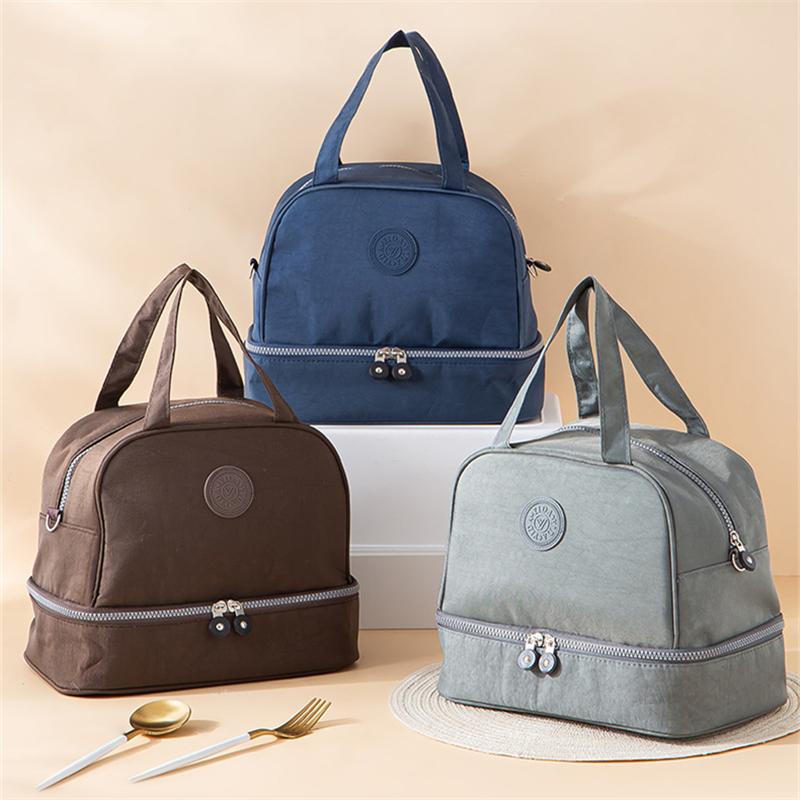 Portable Double Layer Lunch Bag Large Capacity Food Insulated Thermal Box Women Kids Picnic Cooler Tote Dinner Bento Container