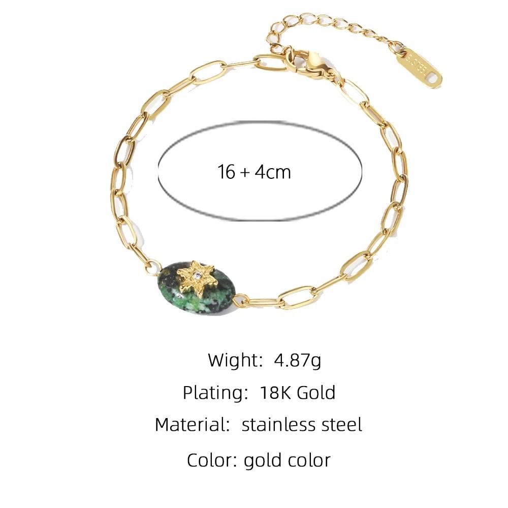 YACHAN 18K Gold PVD Plated Stainless Steel Chain Bracelets for Women Charm African Turquoise Natural Stone Trendy Jewelry Gift