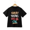 'Everything Will Be OK'' Graffiti - Style Loose Unisex T - Shirt, Black and White