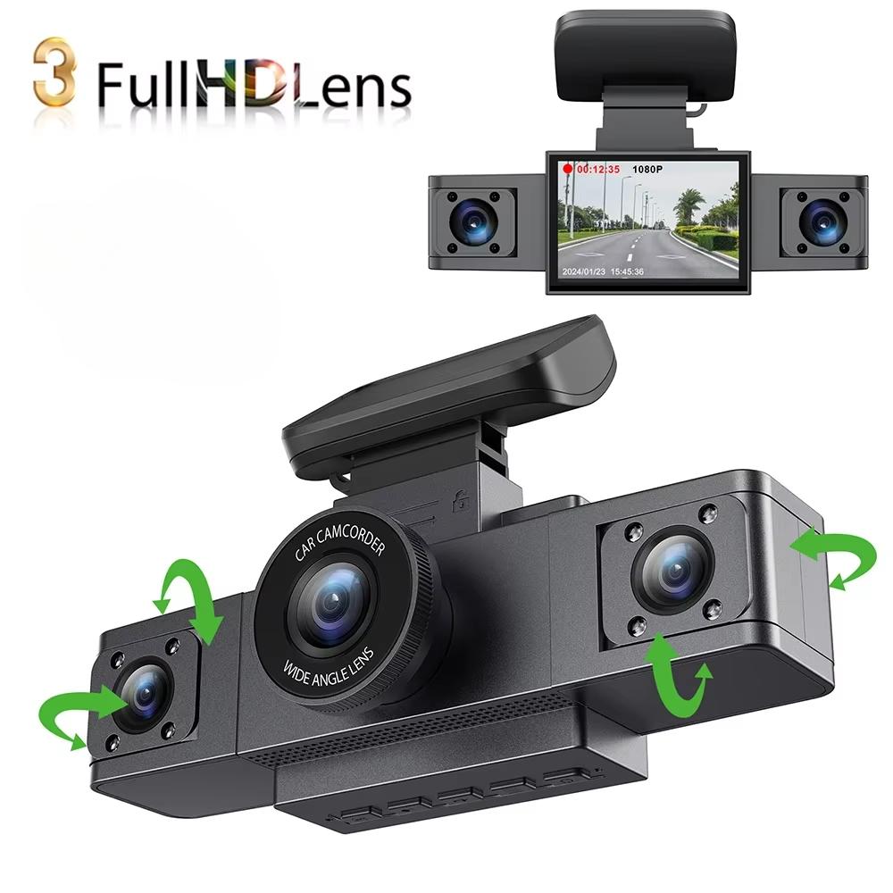 3 Channel Dash Cam Video Recorder Three Lens Front Back Left Car Camera with Rear View DVR 1080P Monitor Black Box Car Accessories