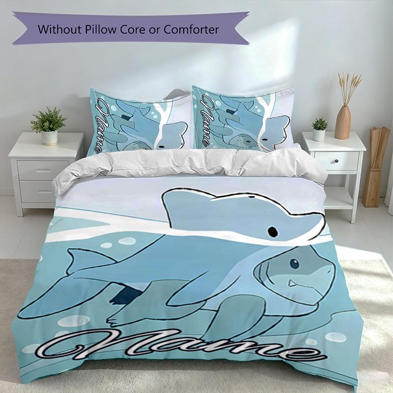 3pcs Custom Name Jeff the Land Shark Set,Includes 1 Duvet Cover and 2 Pillowcases,All-season Bedroom Decor