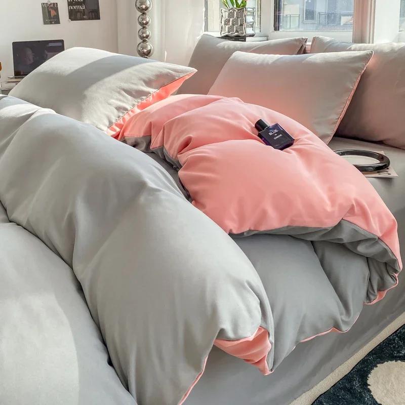 Ins Style Однотонный пододеяльник Комплект постельного белья из стираного хлопка Постельное белье Одеяло Чехол Наволочка Мягкие комплекты постельного белья Пододеяльники 220x240