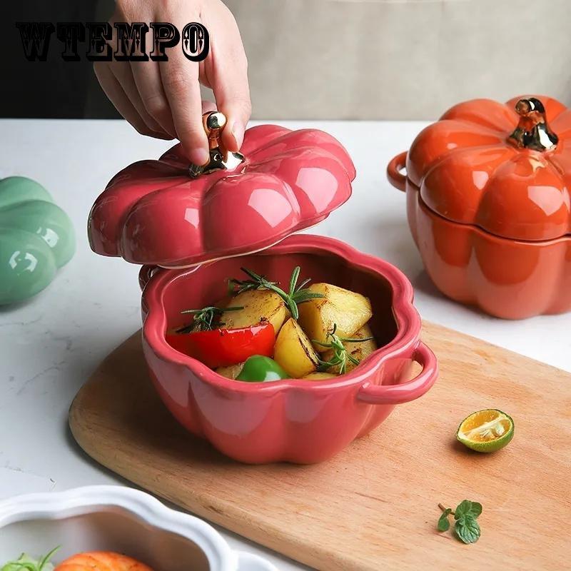 Pumpkin Bowl Soup Cup with Lid Baking Bowl Ceramic Rice Bowl Baking Tableware Dessert Bowl Soup Bowl Ceramic Tableware