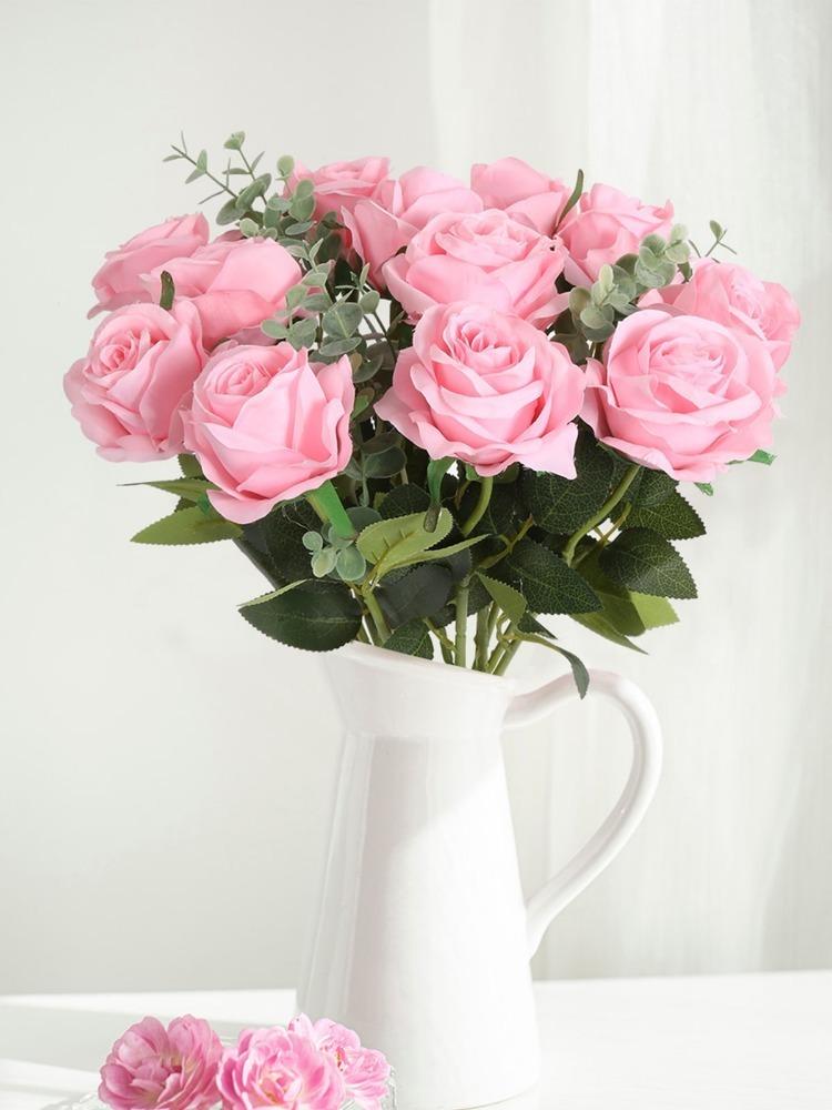 12 шт. Искусственные цветы Розы Массовый букет поддельных шелковых роз с длинным стеблем Искусственные розы Цветы для свадьбы Домашние вечерние украшения стола