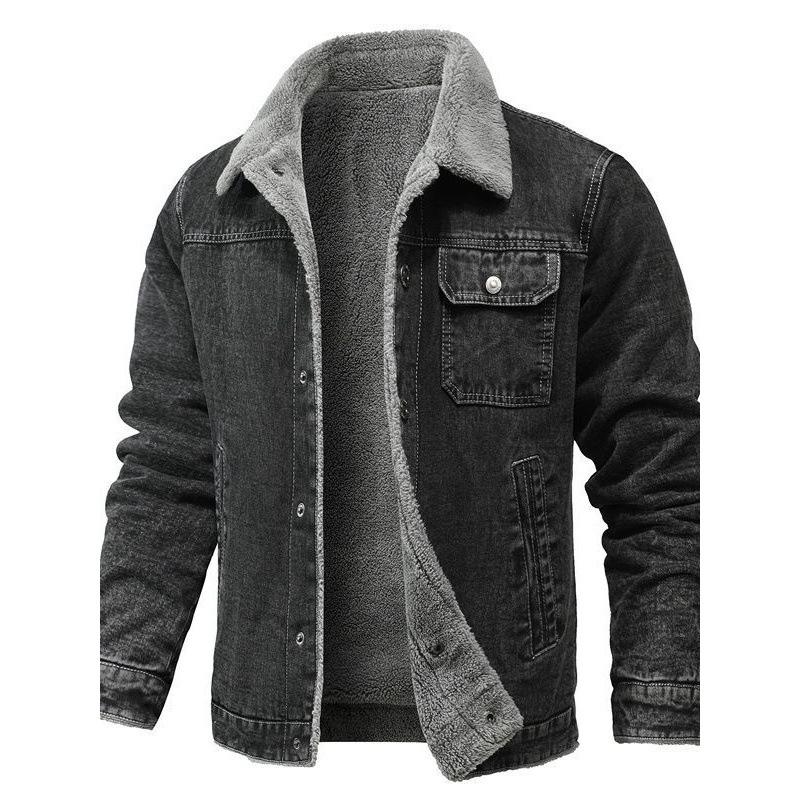 Spring and Autumn New Men's Jacket, Velvet Cotton Tooling Casual Jacket Men's Coat