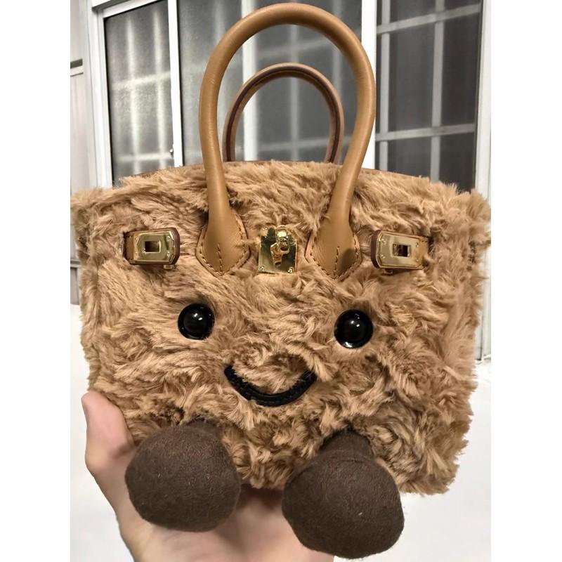 Mini Plush Shoulder Bag With Lock Soft Faux Rabbit Fur Crossbody Daily Streetwear