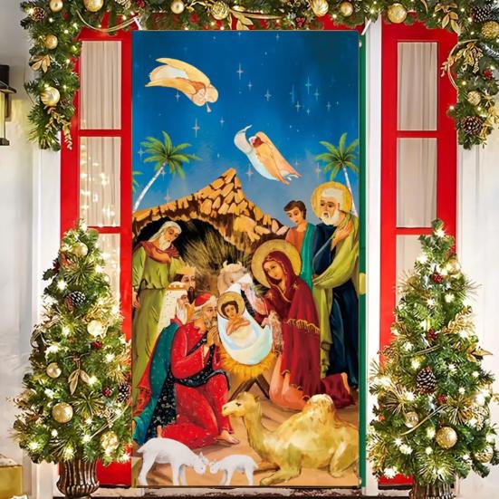 Рождественский вертеп, баннер с изображением Иисуса, святая ночь, рождественский дверной знак, религиозный декоративный фон