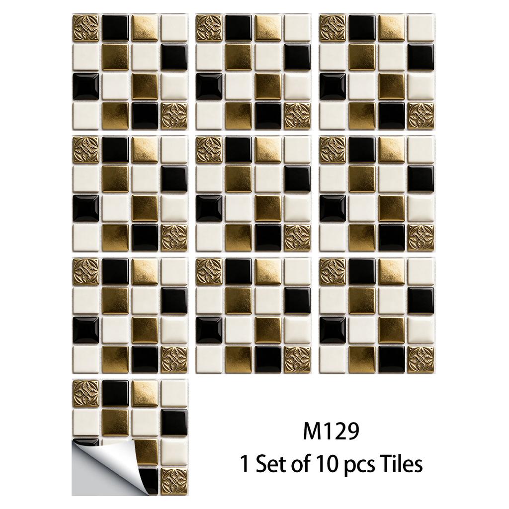 10Pcs Glossy Marble Mosaic Tile Stickers Waterproof Self-Adhesive Geometric Wall Floor Decals Kitchen Backsplash Home DIY Decoration